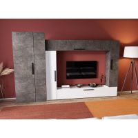 Living Pati 157 - Mobila Sufragerie Gri Beton + Alb