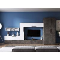Living Pati 185 - Mobila Sufragerie Gri Beton + Alb