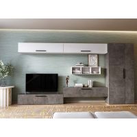 Living Pati 203 - Mobila Sufragerie Gri Beton + Alb