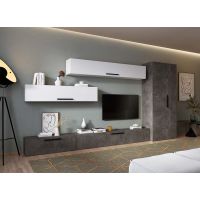 Living Pati 207 - Mobila Sufragerie Gri Beton + Alb