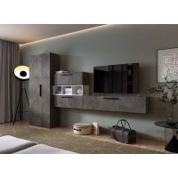 Living Pati 209- Mobila Sufragerie Gri Beton + Alb