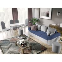 Pachet Mobila Canapea Cali Gri / Petrol + Masa Grand Alba + 4 Scaune Grand Gri Deschis