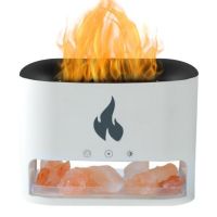 Difuzor Aromaterapie Teno&reg;, efect flacara, 4 culori LED, capacitate 250ml, cristale de sare de himalaya, silentios, umidifica aerul, alb