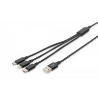 DIGITUS USB charger cable, for Apple and Android devices 1m, 3 in 1 cable, cotton, bl (AK-300160-010-S)