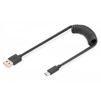 DIGITUS USB Í Type A to USB Í Type C Spring cable TPE USB 2.0, PD60W Max; 1m (AK-300430-006-S)