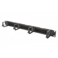 DIGITUS 1U cable management panel with brush entries 4x aluminum cable rings 44x60 mm, black (RAL 9005) (DN-97663)