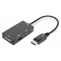 DIGITUS DisplayPort converter cable, DP - HDMI+DVI+VGA M-F/F/F, 0.2m, 3in1 Multi-Media cable, gold,bl (AK-340418-002-S)