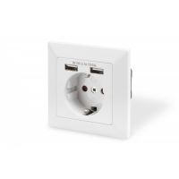 DIGITUS Safety Wall Outlet, 2x USB, USB output total: 5V 2.1A, Input: AC 250V 50Hz, RAL 9003 (DA-70613)