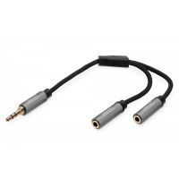 DIGITUS Stereo 3.5mm AUX AUDIO Splitter Y, M to 2*F Aluminum Housing ,Gold plated, NYLON Jacket 0,2m (DB-510310-002-S)