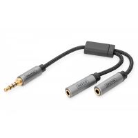 DIGITUS Stereo 3.5mm Headset Adapter, M to 2*F Aluminum Housing ,Gold plated, NYLON Jacket 0,2m (DB-510320-002-S)