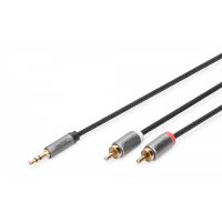 DIGITUS Stereo 3.5mm to 2RCA  Splitter Y, M to M Aluminum Housing ,Gold plated,NYLON Jacket, 1m (DB-510330-010-S)