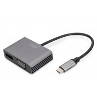 DIGITUS USB-C - DP + VGA Adapter, 20 cm 4K/30Hz, silver, aluminum housing (DA-70827)