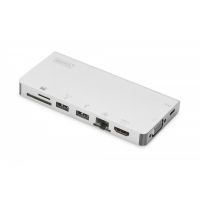 DIGITUS USB-C Multiport Travel Dock, 8 Port 2x video, 2x USB-C, 2x USB3.0, RJ45,2x card reader (DA-70866)