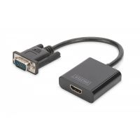 DIGITUS VGA to HDMI Converter + Audio (3.5mm) Full HD (1080p), cable type (15 cm), black (DA-70473)