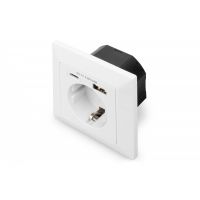 DIGITUS Wall Outlet 1x Safety Outlet,1x USB,1x Type C 5 V 2.8 A, Input: AC 250V 50Hz, RAL 9003 (DA-70615)