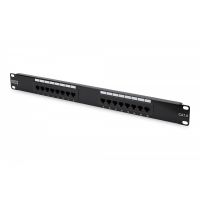 DIGITUS CAT 6, Class E patch panel, unshielded, 16-port RJ45, 8P8C, LSA, 1U, rack mount, black, 482x44x109 (DN-91616U)