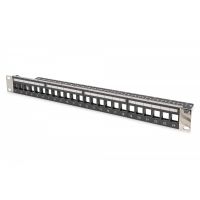 DIGITUS Modular Patch Panel, shielded, 24-port blank, 1U, Rack Mount, transp. label field, black (DN-91411-LF)