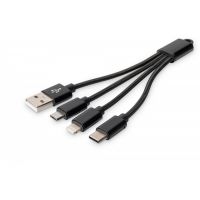 DIGITUS USB charger cable, for Apple and Android devices M/M/M/M 0.15m, 3 in 1 cable, cotton, gold, bl (DB-300160-002-S)