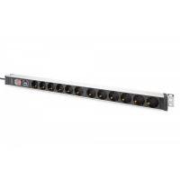 DIGITUS 1U Aluminum PDU, rackmountable, 12 x Safety outlet 16A, 230VAC, 50/60Hz, overvoltage, Switch (DN-95435)