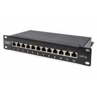 DIGITUS CAT 6A Patch Panel, shielded,12-Port label field, 1U, 10' rack mount, black RAL 9005 (DN-91612S-EA)