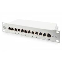 DIGITUS CAT 6A Patch Panel, shielded, 12-Port label field, 1U, 10' rack mount, grey RAL 7035 (DN-91612S-EA-G)