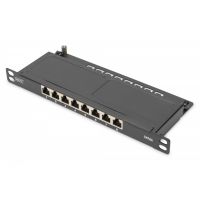 DIGITUS CAT 6A Patch Panel, shielded,8-Port 1/2U, 10' rack mount, black RAL 9005 (DN-91608S-SL-EA)