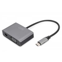 DIGITUS USB-C - mini DP + VGA Adapter, 20 cm 4K/30Hz, silver, aluminum housing (DA-70825)