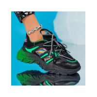 Adidasi dama Foxy Shoes, Negru+Verde, en-gros