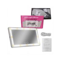 Oglinda Cosmetica pentru Masina cu LED, 3 Tipuri de Lumina, Buton TouchScreen Neutra, Alb Rece, Alb Cald, Incarcare USB, Prindere de Parasolar, ENGROS