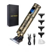 Masina Profesionala de Tuns Barba Si Contur Geemy, cu Afisaj Electronic - Incarcare USB, Lama Titan, Auriu, ENGROS