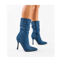 Botine cu toc dama Lal Engros, albastre