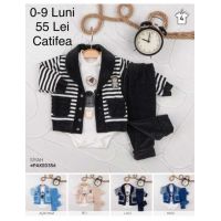 Compleu 3 piese Engros pentru bebelusi, din catifea, cu model