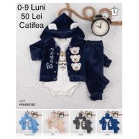 Compleu 3 piese Engros pentru bebelusi, din catifea, cu model