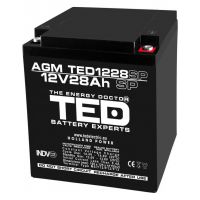 acumulator 12v stationar vrla, dimensiuni 165 x 125 x 175 mm, baterie 12v 28ah m6, ted electric ted003430