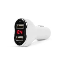 mnc - adaptor de incarcare cu conectare la bricheta auto - 2 x usb, cu voltmetru si ampermetru - alb