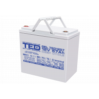 acumulator 12v gel deep cycle, dimensiuni 229 x 138 x 208 mm, baterie 12v 57ah m6, ted electric ted003393
