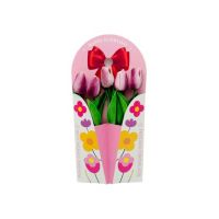 Aranjament En-gros cu 5 Lalele din silicon, in cutie deosebita cu suport de birou, 35×17cm