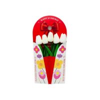 Aranjament En-gros cu 5 Lalele din silicon, in cutie deosebita cu suport de birou, 35×17cm