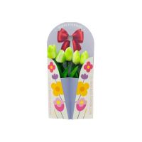 Aranjament En-gros cu 5 Lalele din silicon, in cutie deosebita cu suport de birou, 35×17cm