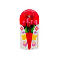 Aranjament En-gros cu 5 Lalele din silicon, in cutie deosebita cu suport de birou, 35×17cm