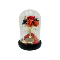 Cupola din Sticla En-gros, cu Buchet din Flori naturale Criogenate, Crazy Love, ambalaj de cadou deosebit, 28×18×18cm