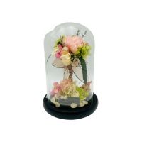 Cupola din Sticla En-gros, cu Buchet din Flori naturale Criogenate, Rose Queen, ambalaj de cadou deosebit, 28×18×18cm