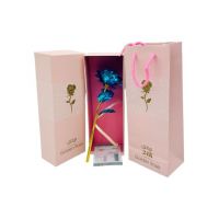Trandafir Albastru En-gros, 24K, ambalat in cutie si punga de cadou deosebite, Golden Rose, 27×10×6.5cm