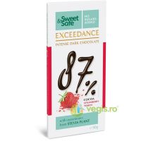 Ciocolata Intens Amaruie 87% cu Capsuni si Indulcitor Stevie Sweet&Safe 90g