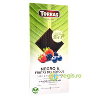 Ciocolata Neagra 54% cu Fructe de Padure (Indulcitor Stevia) fara Gluten 125g