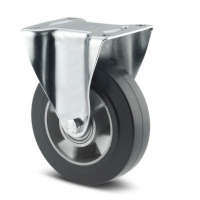 Roata fixa carucior, cauciuc plin, janta aluminiu, fara frana, sarcina dinamica 300 Kg, negru/argintiu, diametru 160 mm, 200 mm