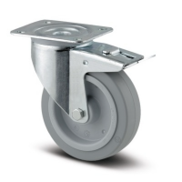 Roata pivotanta, cauciuc plin, janta aluminiu, cu frana tip pedala, sarcina dinamica 250 Kg, gri/argintiu, diametru 125 mm, 155 mm