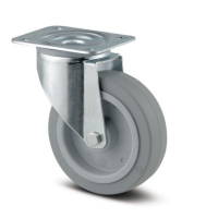 Roata pivotanta, cauciuc plin, janta aluminiu, fara frana, sarcina dinamica 250 Kg, gri/argintiu, diametru 125 mm, 155 mm