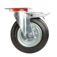 Rola pivotanta cu frana si placa, cauciuc plin negru, 200 x 50 mm, 205 kg