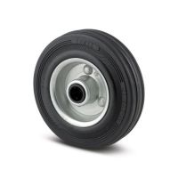 Roata cu janta din otel, cauciuc plin, negru, fara frana, cu placa, 100 mm diametru, 128 mm inaltime totala